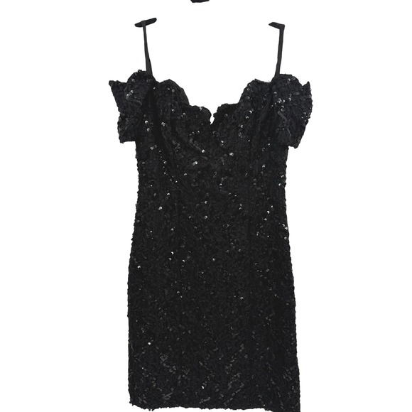 Karen Lucas for Niki Black Sequin 90's Mini Dress Off Shoulder Party Cocktail 10 - Picture 1 of 11
